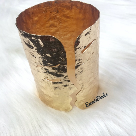 New Textured Abstract Artist Face Cuff Bracelet / Avant Garde Chunky Art - Picture 3 of 13